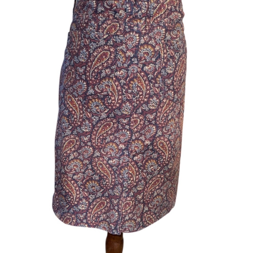 L.L. Bean Favorite Fir Paisley Print Corduroy Pencil Skirt - Picture 2 of 4